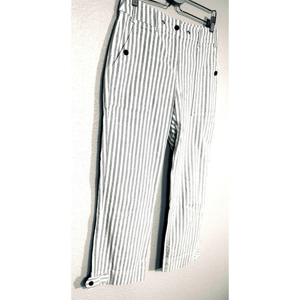 Wide Leg Striped Off-White Gray Pants Jones New York Sport Sz 4 Button Details - Picture 4 of 8